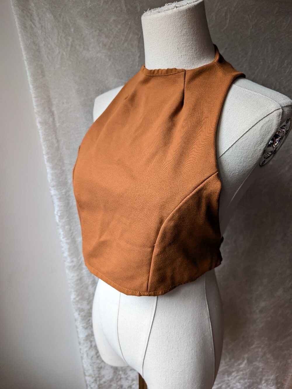 Tobi High Neck Tan Orange Open Sides; Zip Up Crop Shirt Full